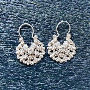 Handmade Silver hoops with floral details